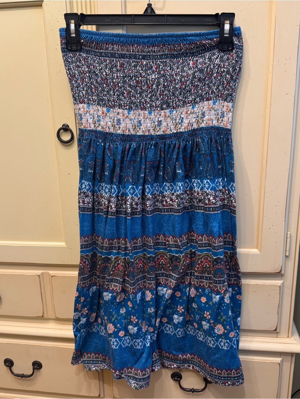 Blue Boho Smocked Maxi Dress
